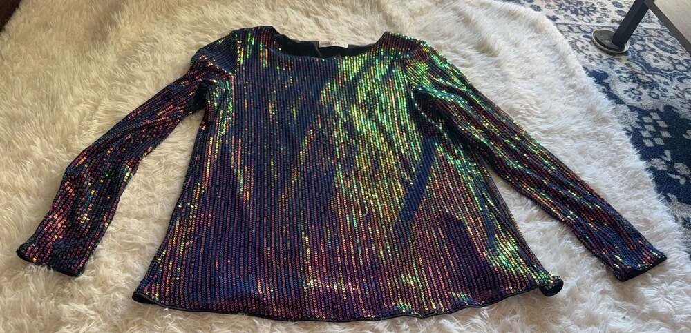 Grace Karin Women's Iridescent Sequin Long Sleeve‎ Top Size S